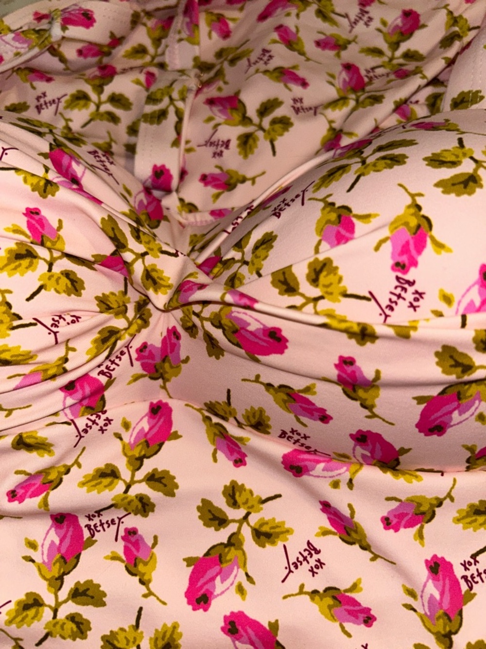 Betsey Johnson Floral Print Ruched swimsuit ROSES ROSE ROSEBUDS PINK SZ M NEW! - Picture 9 of 9